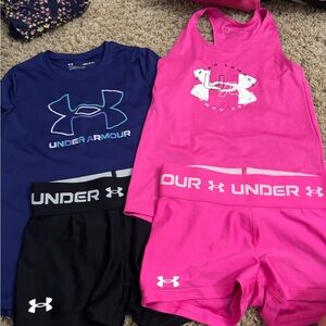 Under Armour Blue and Pink outfits. Girls youth small shirts medium shorts